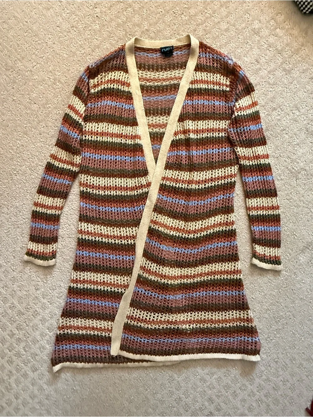 Striped Open Knit Cardigan Boho Longline Bohemian Cottagecore Hippie 1X